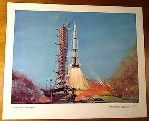 VTG NASA APOLLO SATURN V ROCKET LAUNCH North American Aviation Litho Print 12x15