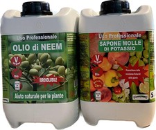 OLIO di NEEM insetticida biologico 5 LITRI + SAPONE MOLLE DI POTASSIO 5 LITRI