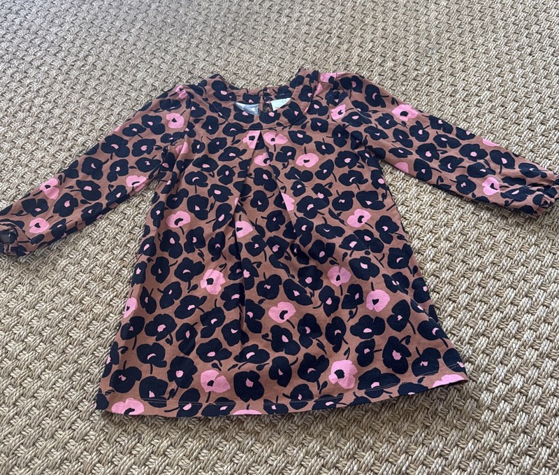 Hanna Andersson Long Sleeve Dress Girls Size 4 Brown Pink Floral Cotton