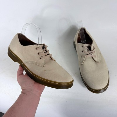Dr. Martens Delray Oxford Shoes Men's 10 Beige Canvas Almond Toe Lace-Up Low Top