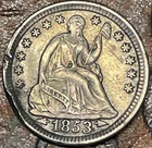 1853 Arrows Liberty Seated Half Dime USA 🇺🇸 Historic Silver Coin AU Details