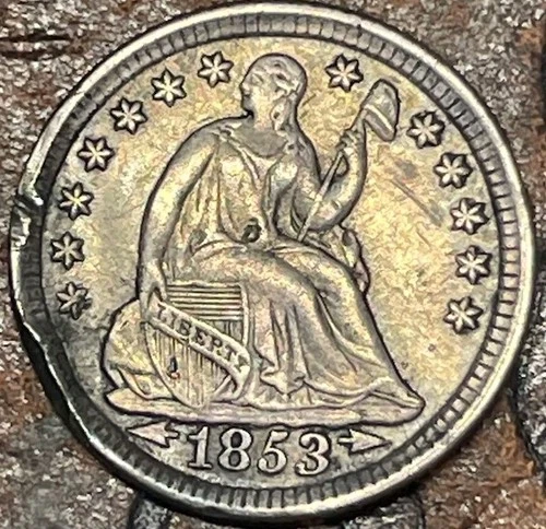 1853 Arrows Liberty Seated Half Dime USA 🇺🇸 Historic Silver Coin AU Details