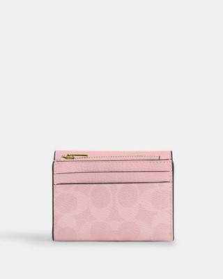 NWT Coach Card Holder Wallet In Signature Canvas CZ034 Powder Pink