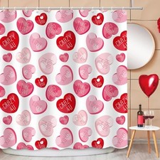 Valentines Shower Curtain for Bathroom, Pink Red Love Heart Romantic Shower