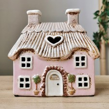 Pink Thatched Cottage Ceramic House Tealight Holder Candle Holder
