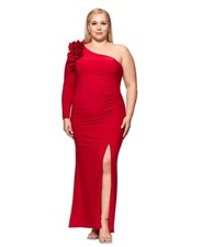 Xscape Plus Size Ruffled One-Shoulder Jersey Gown - Red Size 18W