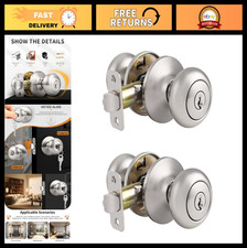 Modern Brushed Nickel Entry Door Knobs with Lock - Keyed Alike, 2 Pack for Home