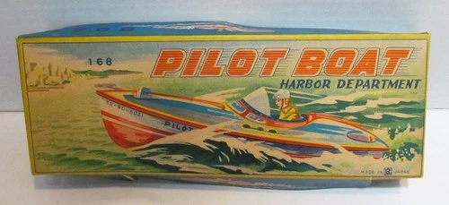 ORIGINAL EMPTY BOX LID for BANDAI PILOT BOAT HARBOR DEPARTMENT TIN TOY JAPAN