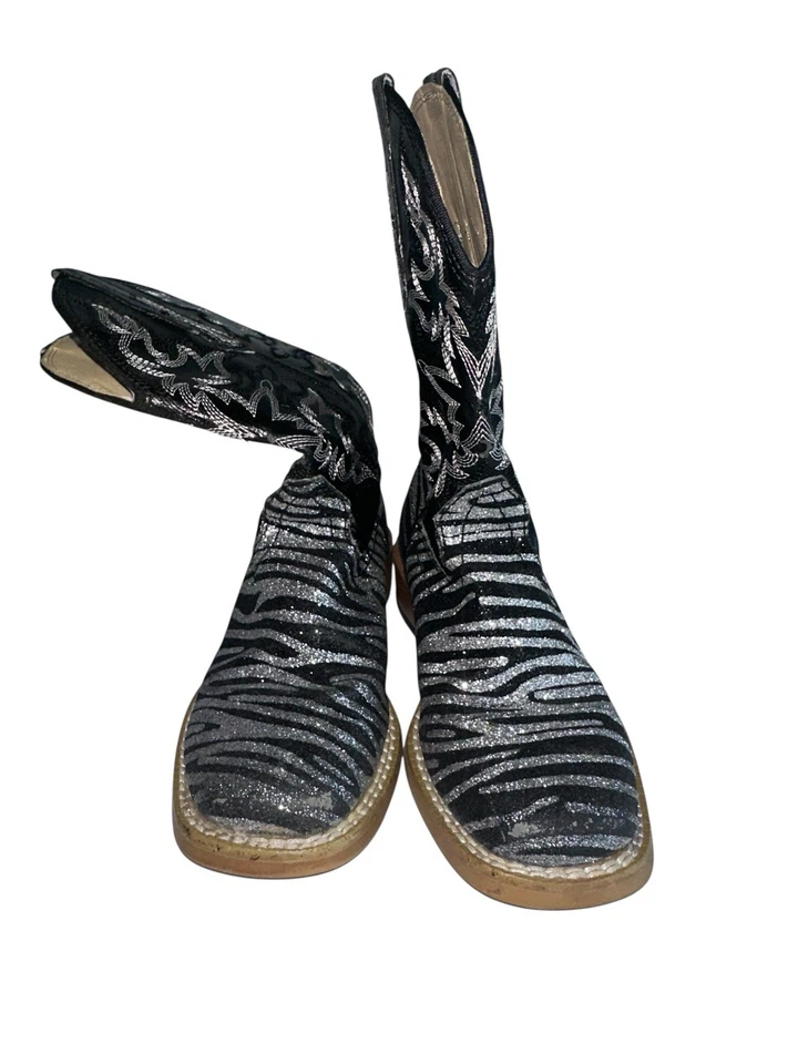 Botas de Vaquero Roper Niñas Brillo Cebra Puntera Cuadrada Talla 9 Negras Plateadas Foto 2 de 4
