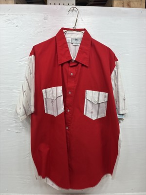 New Men s Cowboy Threads Red Designed Short Sleeve Button Up Large CC-47