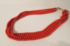 Tamba 4 Stränge Glasperlen korallenrot 9mm IR27 Old Bapterosse trade beads A5
