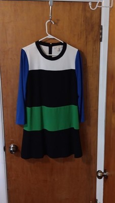 Michael Kors Shift Dress Black, White, Green Blue Colorblock Zipper Close Sz 14