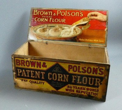 Vintage c1900 Brown & Polson's Corn Flour Wooden Shop Display Delivery Box