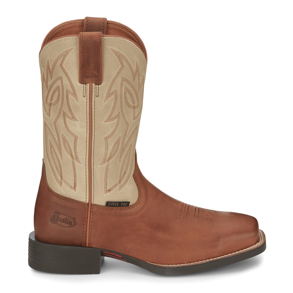 Justin Original Workboots Canter 11 Inch Steel Toe Work  Mens Beige, Brown  SE45