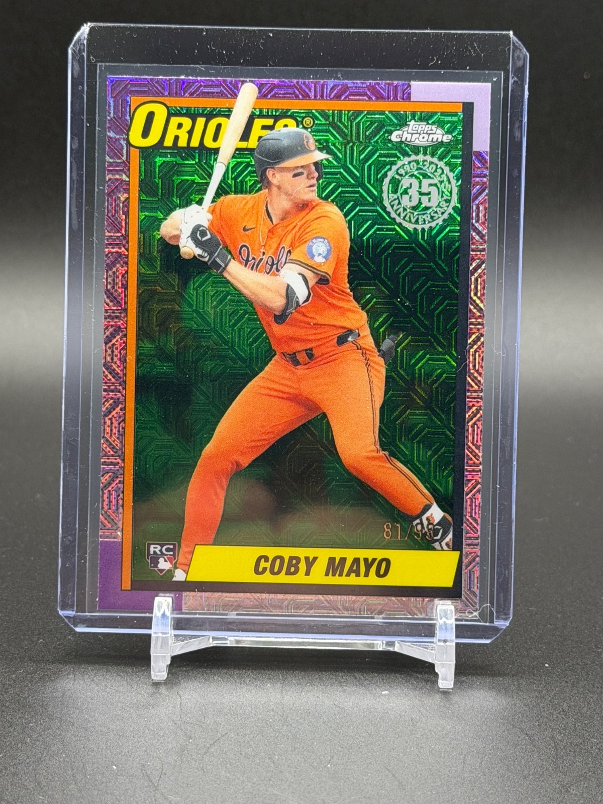 2025 Topps Update 1990 SILVER PACK GREEN Mojo Refractor #51 Coby MAYO RC /99