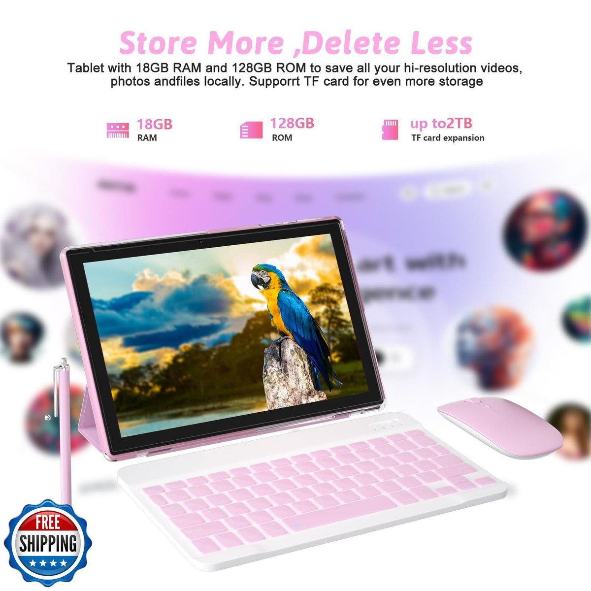 PEICHENG Android 15.0 10Inches Tablet, 18GB RAM+128GB ROM+2TB Exp