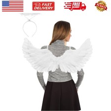 Angel Wings and Halo Adult Feather Angel Wings Costume for Women Halloween Co...