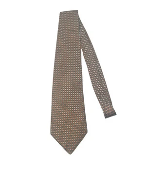 BROOKS BASICS Pure Silk Necktie Tie Geometric Orange, Green & Silver Made In USA - Image 1 of 4