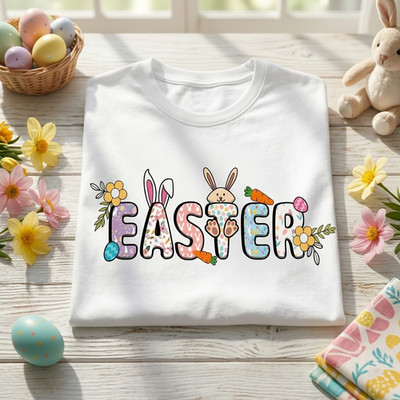 Blumen Ostern Shirt, Frühling Hase Schriftzug T-Shirt, Frohe Ostern Urlaub Outfit