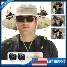Outdoor Wide Brim Sun Hat w/ 2 Solar Fans Fishing Hiking Camping UV Protectio JQ