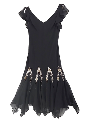 Expo Vintage Womens Sz 8 Black Split Sleeve Floral Beaded Midi Dress Fairy  Y2K | eBay