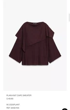 NEW Zara women cape sweater MEDIUM burgundy red Christmas holiday party top flow