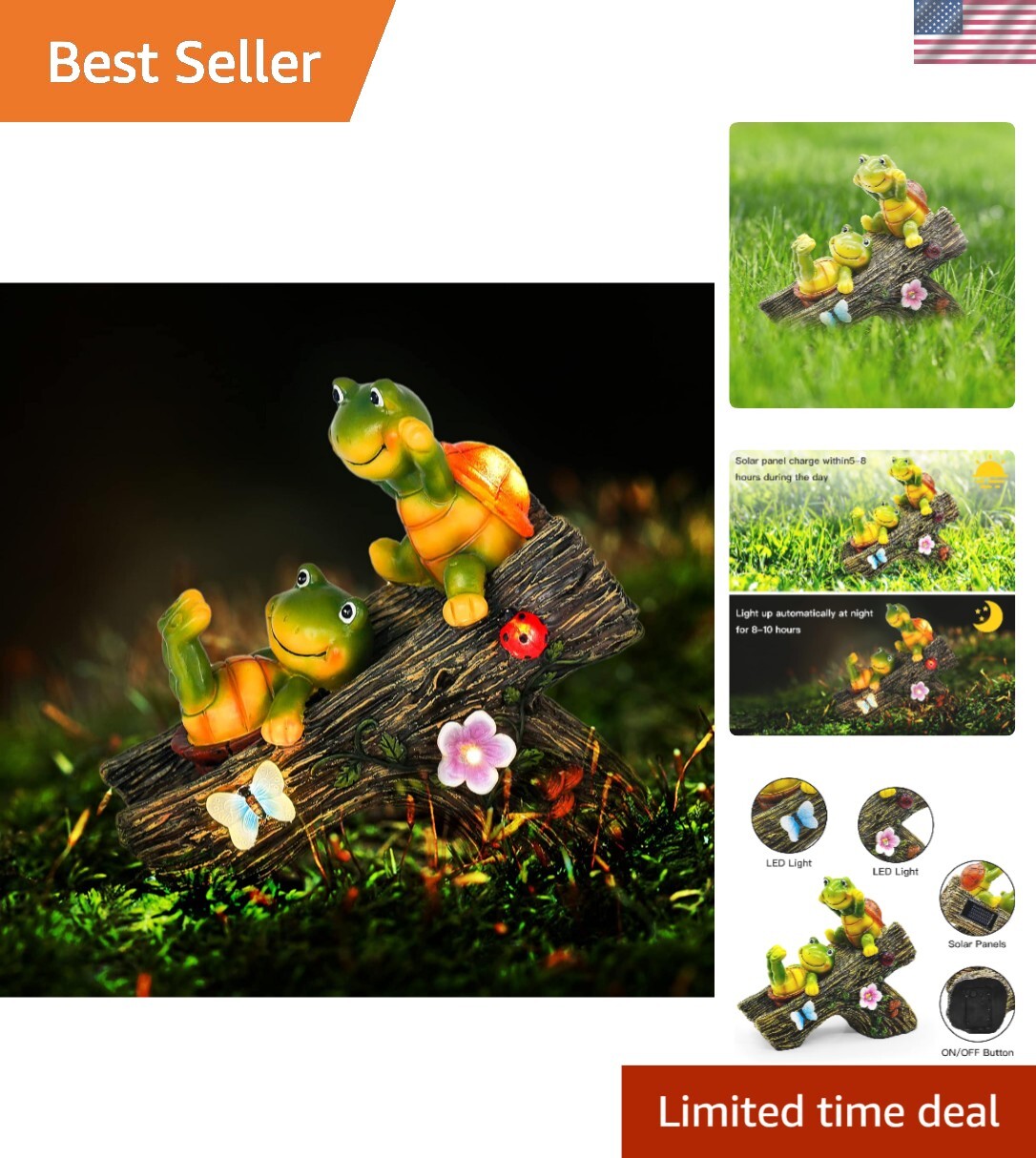 Weatherproof LED Turtle Garden Statue for Outdoor Decor