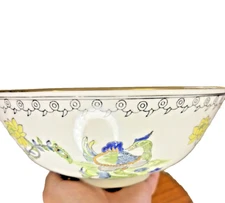 Vintage Hand Painted Chinese Porcelain Floral Peacock Bowl
