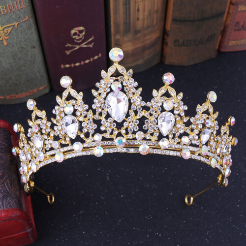 Champagne Gold Tiara Crown For Adult Wedding Queen Prom Princess 25 Colours - Picture 20 of 44