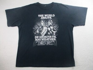 Mayweather Vs De La Hoya 2007 T Shirt 2XL Black Gildan The World Awaits Boxing
