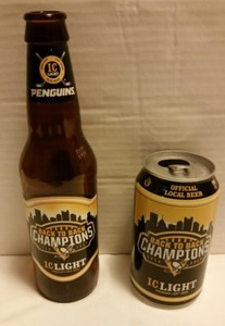 PITTSBURGH PENGUINS IRON CITY LIGHT COMMEMORATIVE STANLEY CUP BOTTLE AND CAN LOT