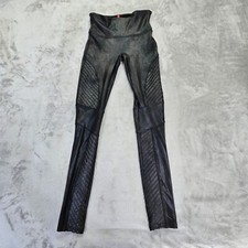 Spanx Moto Leggings Womens S/P Black Pull On Elastic Waist Faux Leather