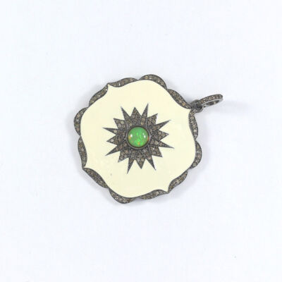 Pave Diamond Opal 925 Sterling Silver Enamel Rising Sun Pendant Jewelry