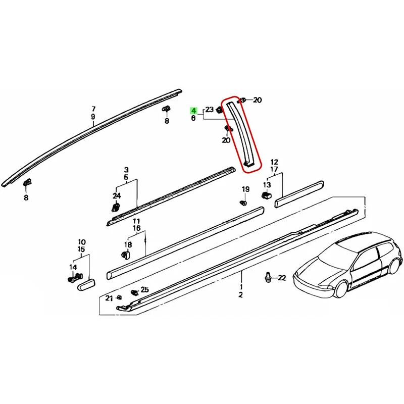 New Left&Right Side Door Garnish Trim Pillar Sash For 1992-1995 Honda Civic US Foto 4 de 4
