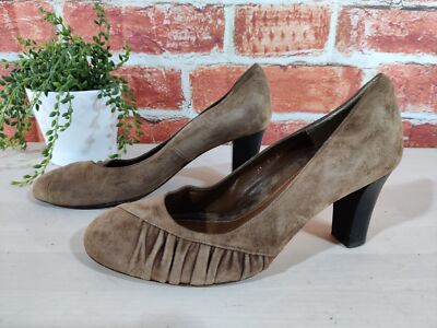 DAMEN-PUMPS JIGSAW UK 4 EU 37 MOKKABRAUN GERAFFT VELOURSLEDER HOHER BLOCKABSATZ