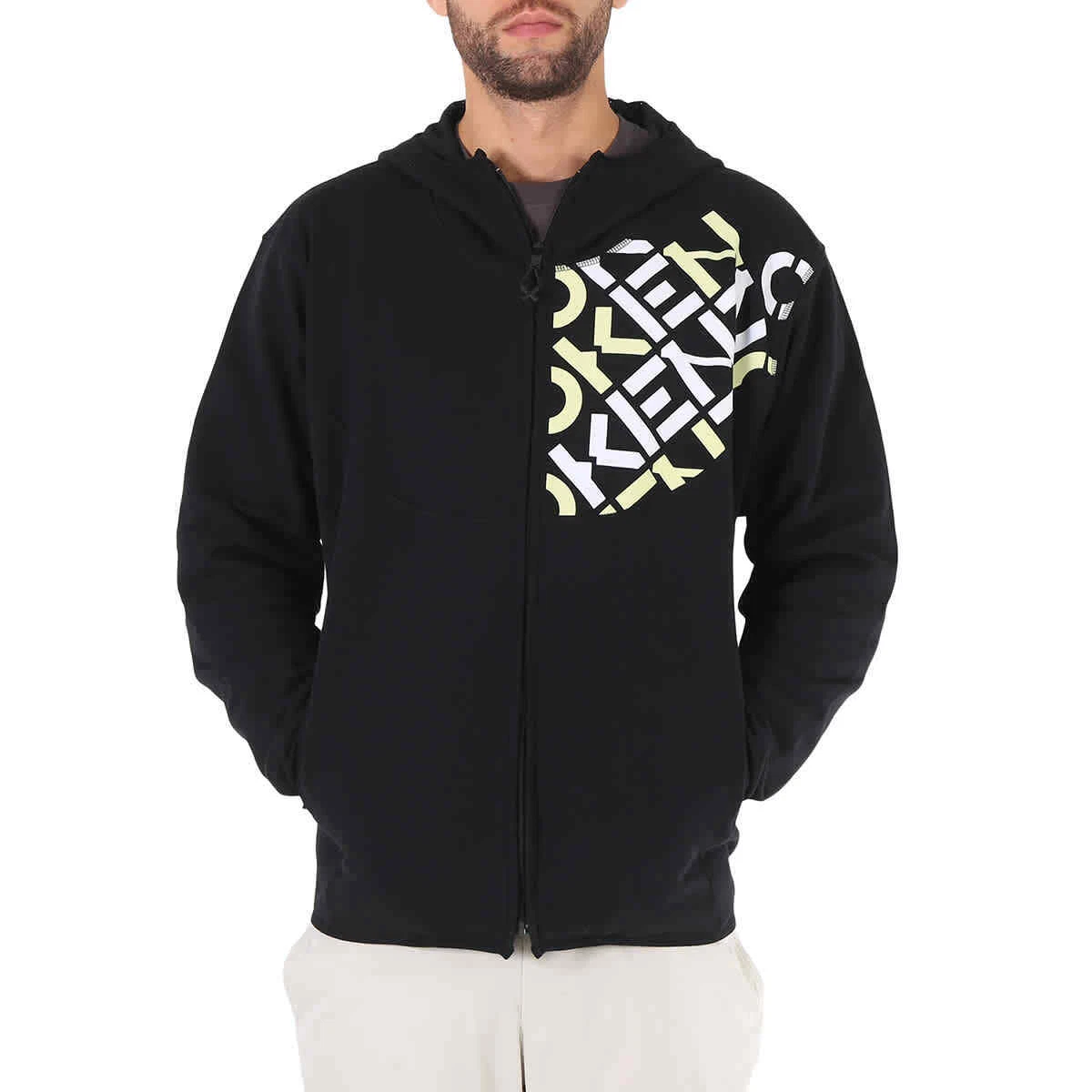 Kenzo Men s Logo Print Zip up Hoodie In Black eBay