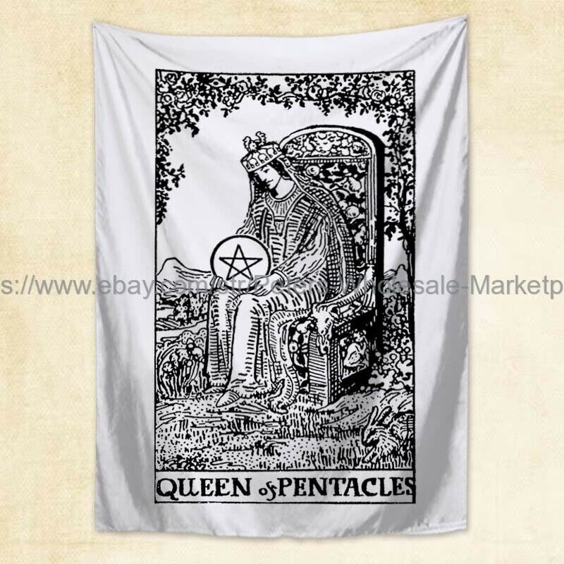 White Tarot Card Pentacle Queen Wall Art Tapestry Poster Decor-image
