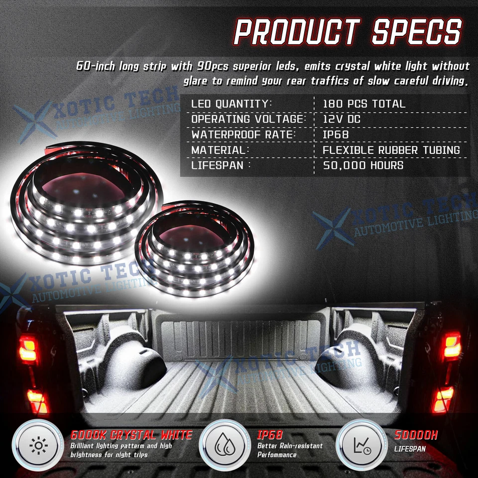 Kit de tiras LED de luz de carga de trabajo para plataforma de carga de camión de 60" 2 piezas para Ford F150 serie F Foto 2 de 4