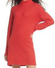 NWT BP. Easy Crewneck Long Sleeve Sweater Dress In Red Chinoise Size 2XS