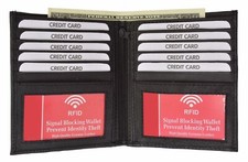 Black RFID Block Men's Leather Bifold European Hipster Wallet 10 Card Holder