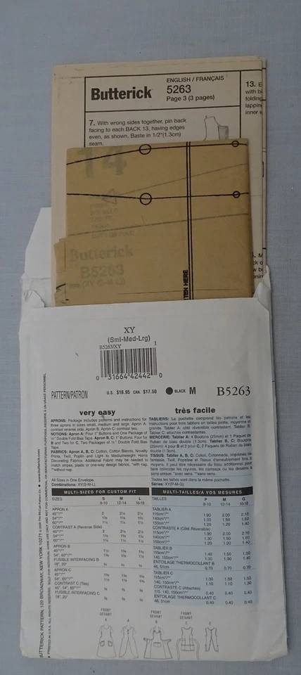 BUTTERICK Sewing Pattern B5263 Waverly APRONS 6 styles Size 8 10 12 14 16 18 NOS - Image 2 of 2