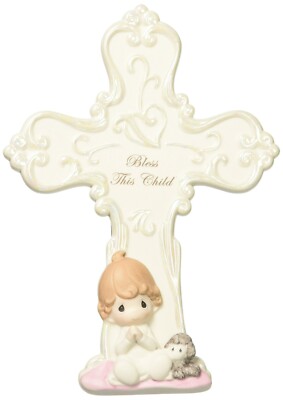 BRAND NEW PRECIOUS MOMENTS Bless This Child Porcelain Bisque Cross GIRL 152405