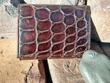 Wild Alligator Tri fold Short Wallet gator swamp skin leather hide Rust Brn FB40