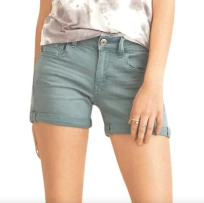American Eagle Size 0 Teal Green Blue AEO Twill X Super Stretch Midi Shorts