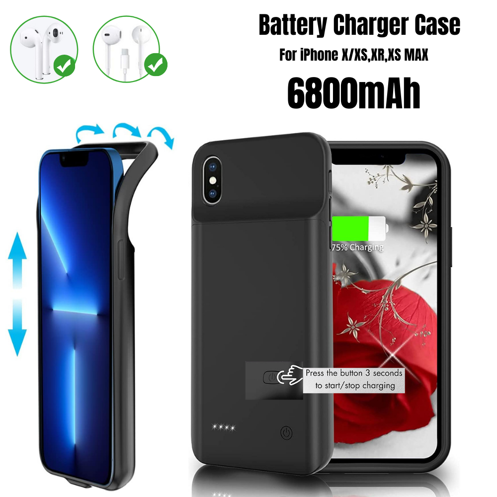 6800mAh External Battery Charger Case Power Bank Cover For iPhone X/XS/XS  Max/XR