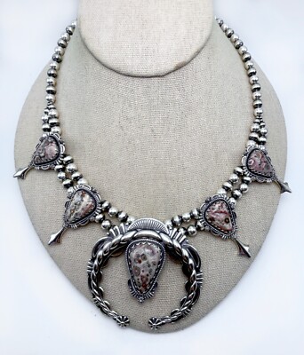AMERICAN WEST Sterling Silver Squash Blossom Bead Necklace - Jasper #1 - NWT