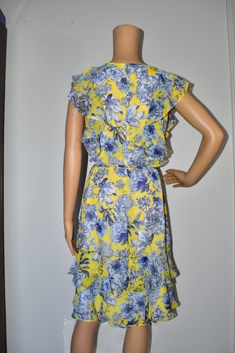 NUOVO! Abito chiffon arricciato Tommy Hilfiger giallo/blu stampato floreale $129 14 - Foto 7 di 11