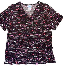 SB Scrubs Top Short Sleeve V Neck Black Heart Be Mine I Love You Design Print