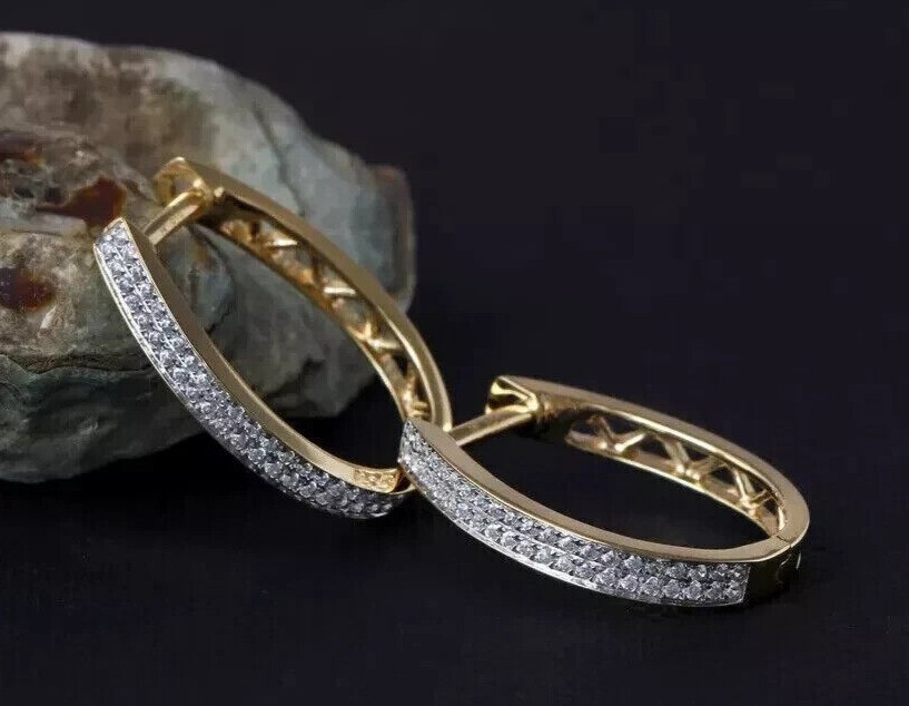 14K Gold Plated 1.20Ct Round Simulated Diamond Hoop Earrings for Women  