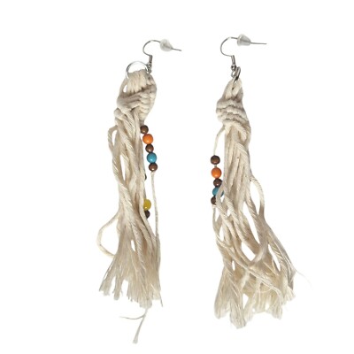 Boho Beach Beaded Knotted Macrame Woven Tassel Earrings Womens
